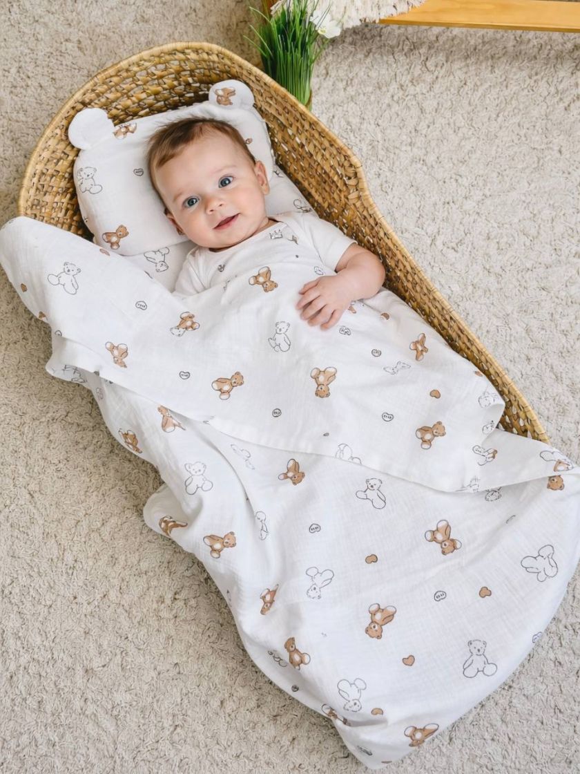 ❤ Набір у візочок мусліновий. Колір - Ведмеді контур з сердечками (#31213497) ✓ Anna Konvert