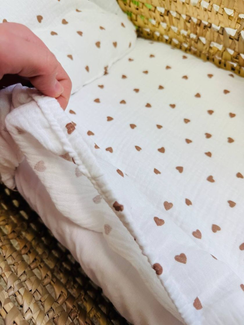 ❤ Набір у візочок мусліновий. Колір - Дрібні бежеві сердечки на білому (#67098491) ✓ Anna Konvert