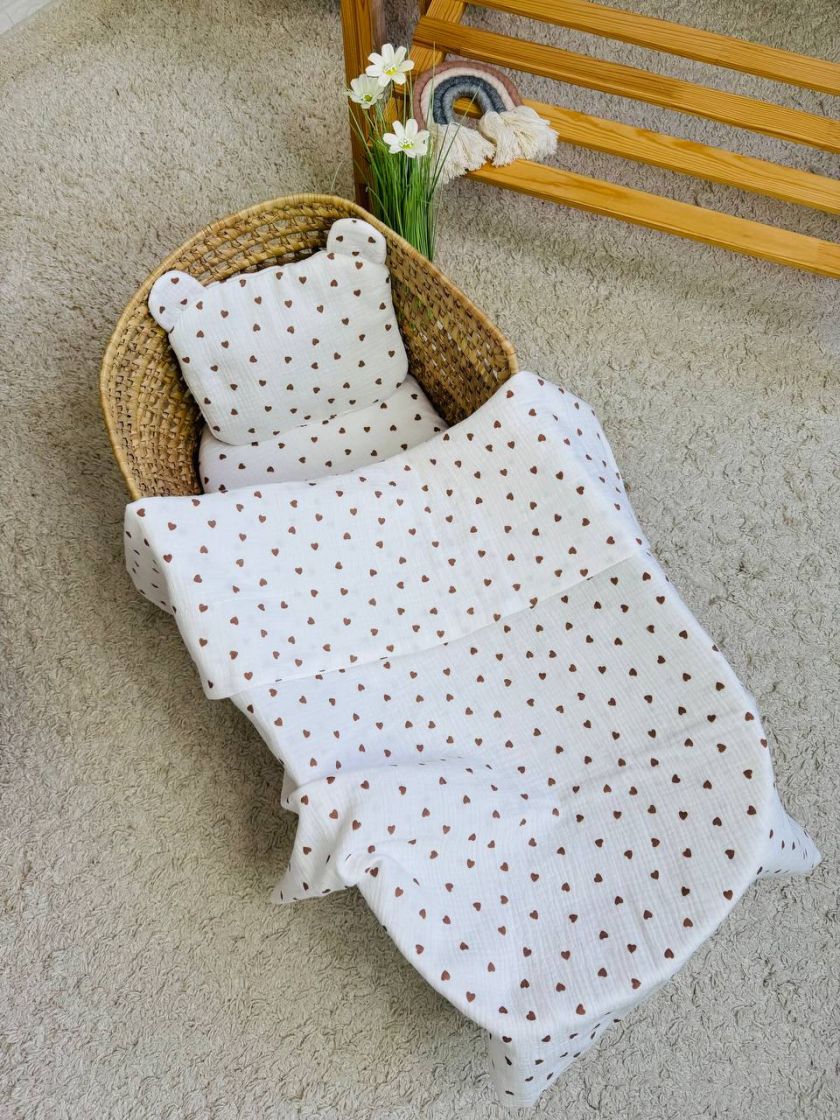 ❤ Набір у візочок мусліновий. Колір - Дрібні бежеві сердечки на білому (#67098491) ✓ Anna Konvert