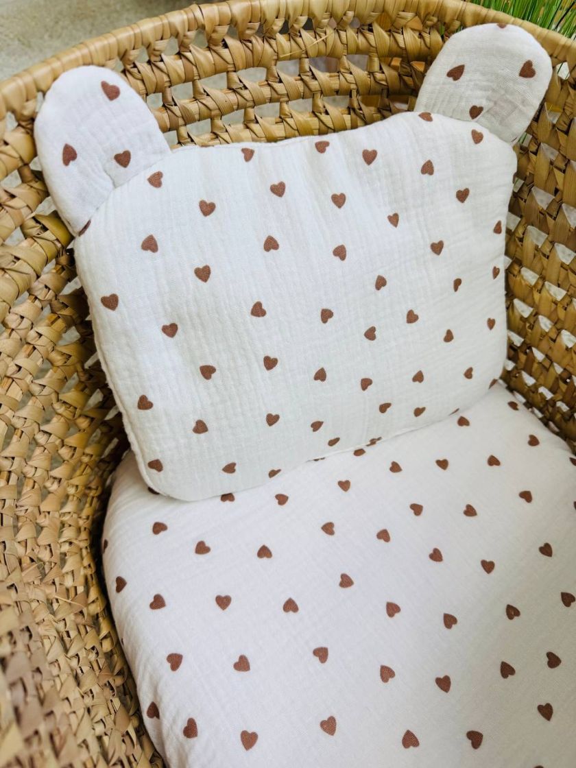 ❤ Набір у візочок мусліновий. Колір - Дрібні бежеві сердечки на білому (#67098491) ✓ Anna Konvert