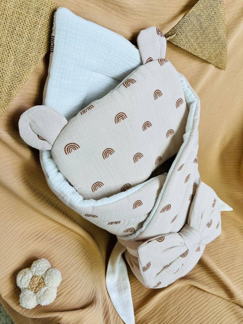 ❤ Мусліновий конверт з подушкою. Принт - Шоколадна веселка (#31200190) ✓ Anna Konvert