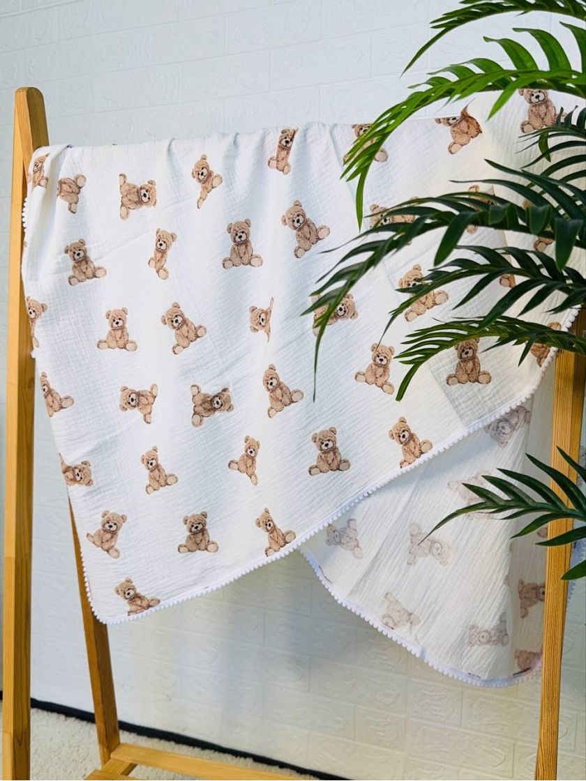 ❤ Плед мусліновий, одношаровий "Бубон", 140×90 см. Розмір - 140*90. Принт - Ведмедик Тедді сидячий на білому (#11444975) ✓ Anna 