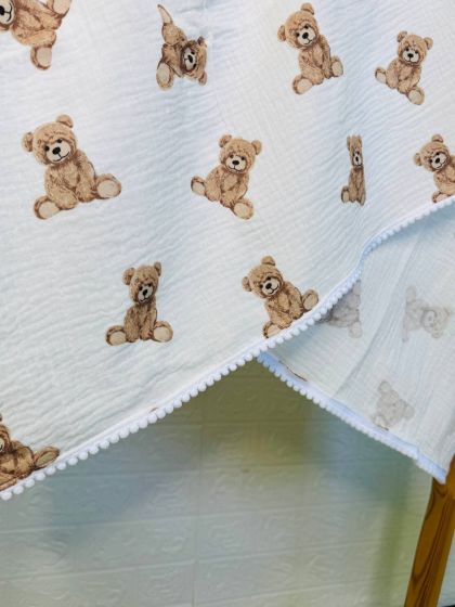 ❤ Плед мусліновий, одношаровий "Бубон", 140×90 см. Розмір - 140*90. Принт - Ведмедик Тедді сидячий на білому (#11444975) ✓ Anna  2