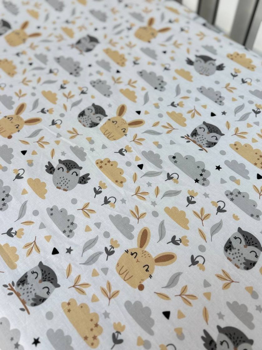❤ Простирадло у ліжко, бавовняне 120х60. Принт - Совенята із зайцями, капучино (#75433033) ✓ Anna Konvert