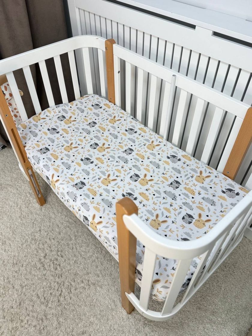 ❤ Простирадло у ліжко, бавовняне 120х60. Принт - Совенята із зайцями, капучино (#75433033) ✓ Anna Konvert