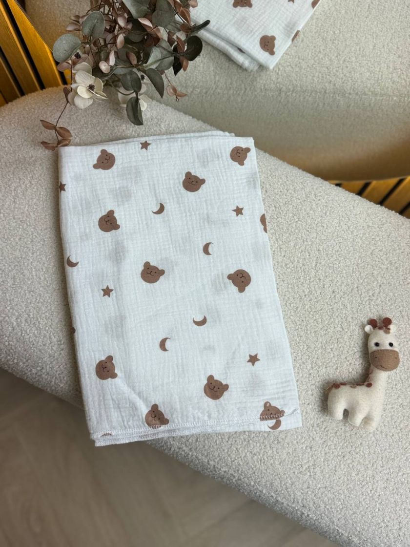 ❤ Пелюшки муслінові чотирьохшарові, жатка. Принт - Шоколадні мордочки. Розмір - 90*135см (#86698008) ✓ Anna Konvert