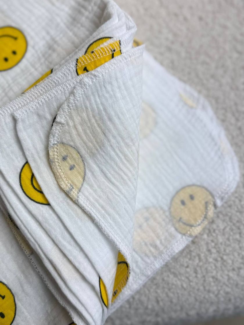 ❤ Пелюшки муслінові чотирьохшарові, жатка. Принт - Смайлики жовті. Розмір - 90*135см (#21935409) ✓ Anna Konvert