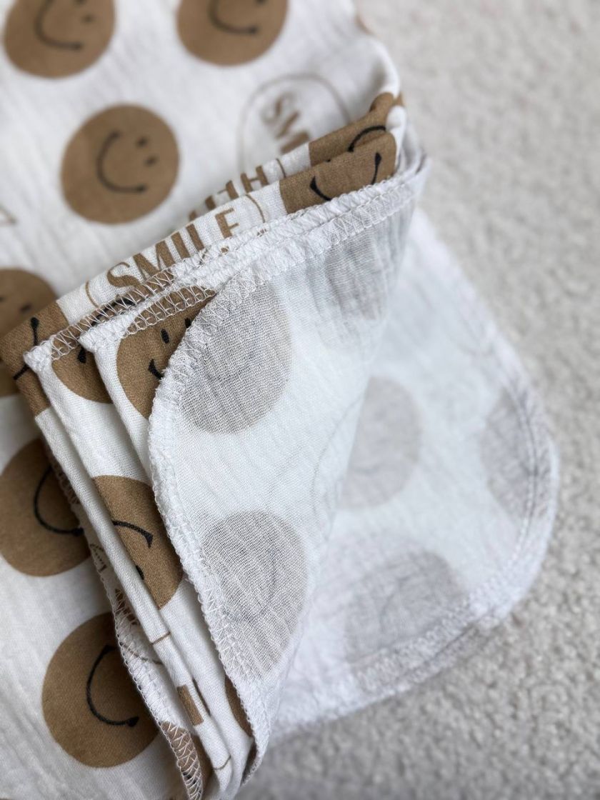 ❤ Пелюшки муслінові чотирьохшарові, жатка. Принт - Смайлики шоколадні. Розмір - 90*135см (#15749274) ✓ Anna Konvert