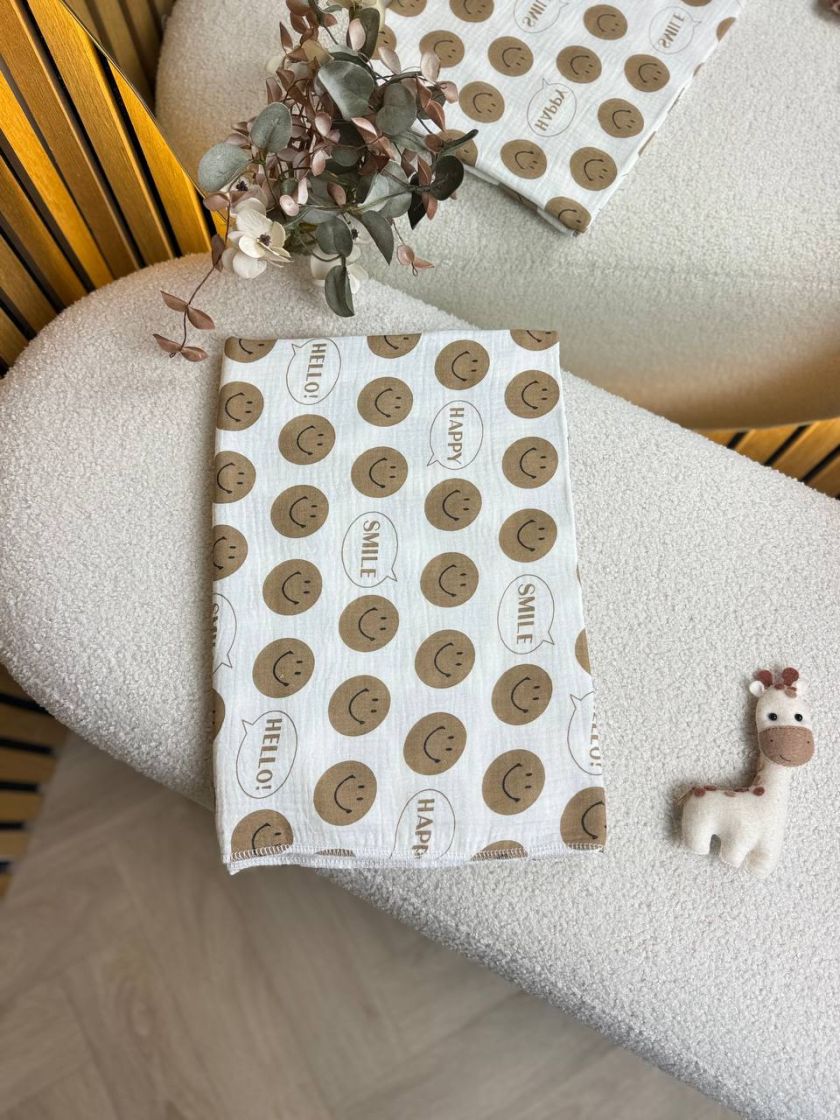 ❤ Пелюшки муслінові чотирьохшарові, жатка. Принт - Смайлики шоколадні. Розмір - 90*135см (#15749274) ✓ Anna Konvert