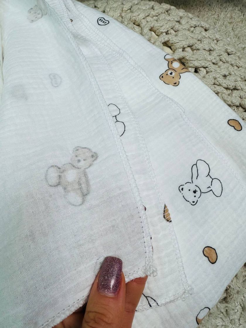❤ Пелюшки муслінові чотирьохшарові, жатка 70х100см. Принт - Ведмеді контур з сердечками (#50262603) ✓ Anna Konvert