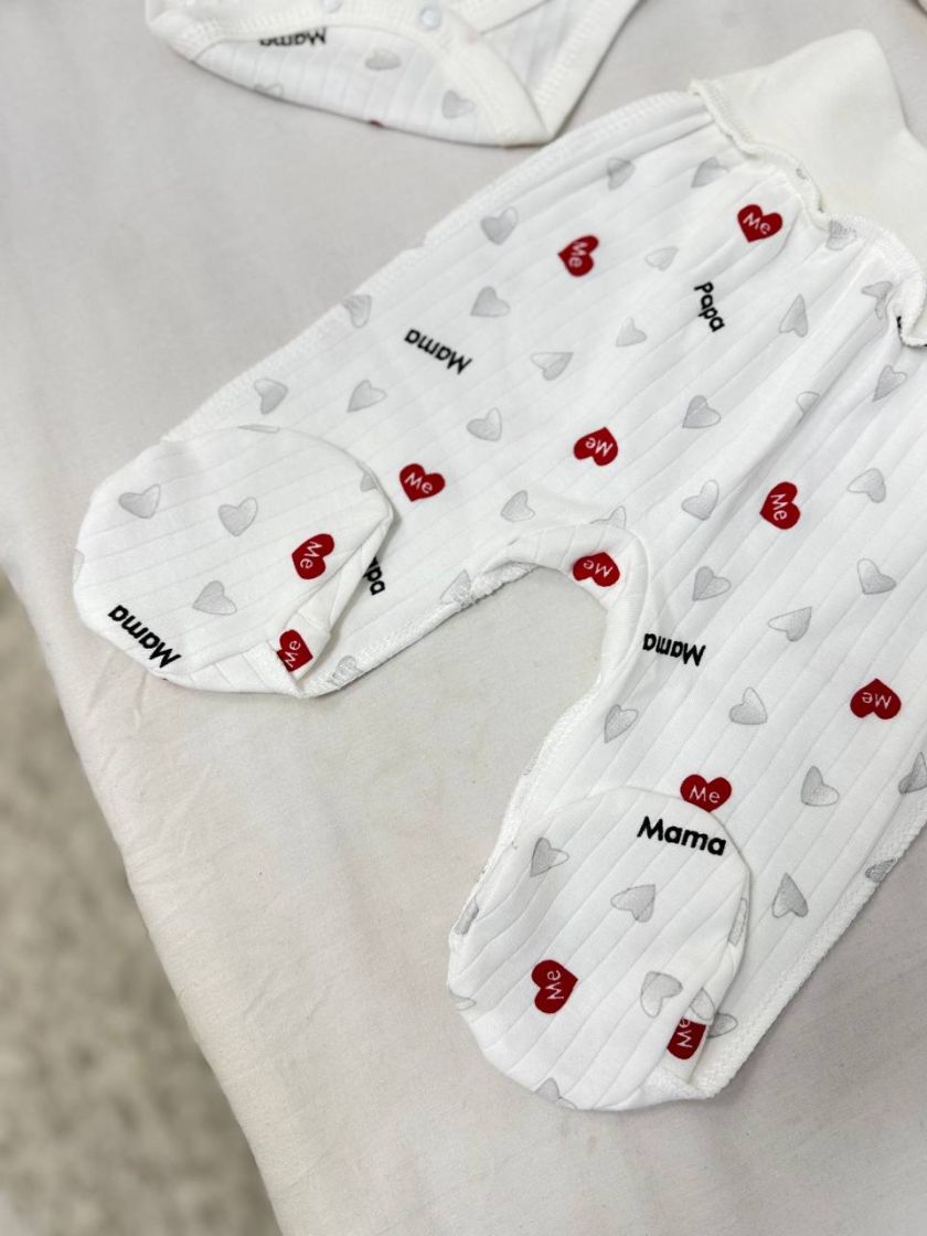 ❤ Комплект 3ка з боді з коротким рукавом, в рубчик. Принт - Сердечка Mama, Papa. Розмір - 56-62 (#1119308) ✓ Anna Konvert