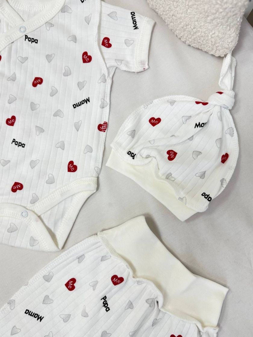 ❤ Комплект 3ка з боді з коротким рукавом, в рубчик. Принт - Сердечка Mama, Papa. Розмір - 62-68 (#4199535) ✓ Anna Konvert
