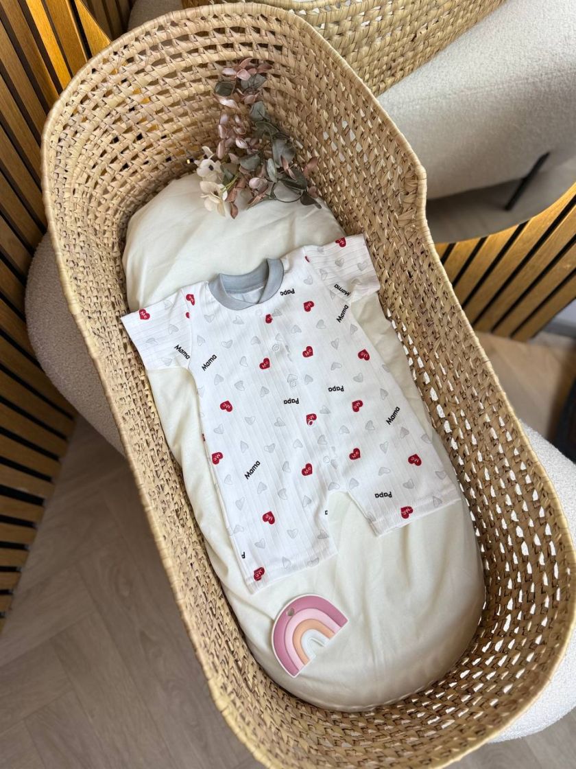 ❤ Чоловічок-пісочник, рубчик. Принт - Сердечка Mama, Papa. Розмір - 62-68 (#17452362) ✓ Anna Konvert