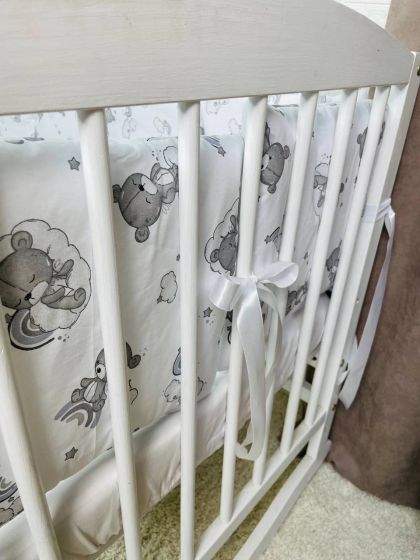 ❤ Бортики-подушки на 4 боки ліжечка, 12 подушок. Принт - Ведмедикі сплячі, невзрачні сірі (#19849326) ✓ Anna Konvert 2