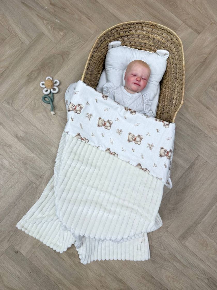 ❤ Плед в пологовий, мінкі плюш, без утеплювача, 100см на 80см. Колір, принт - Плюш смужка молочний, ведмедик,гілочки (#29929171)
