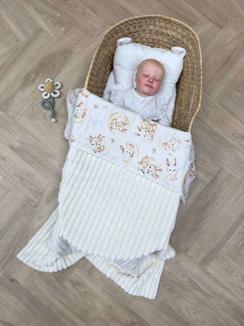 ❤ Плед в пологовий, мінкі плюш, без утеплювача, 100см на 80см. Колір, принт - Плюш смужка молочний, милі звірі (#26475041) ✓ Ann