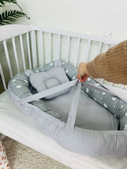 ❤ Кокон-гніздечко з ручками. Принт - Серця сірі, сірий однотон (#83352897) ✓ Anna Konvert 2