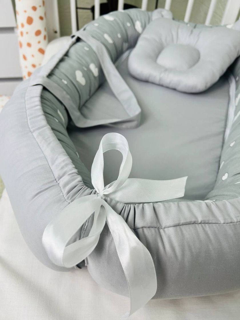 ❤ Кокон-гніздечко з ручками. Принт - Серця сірі, сірий однотон (#83352897) ✓ Anna Konvert