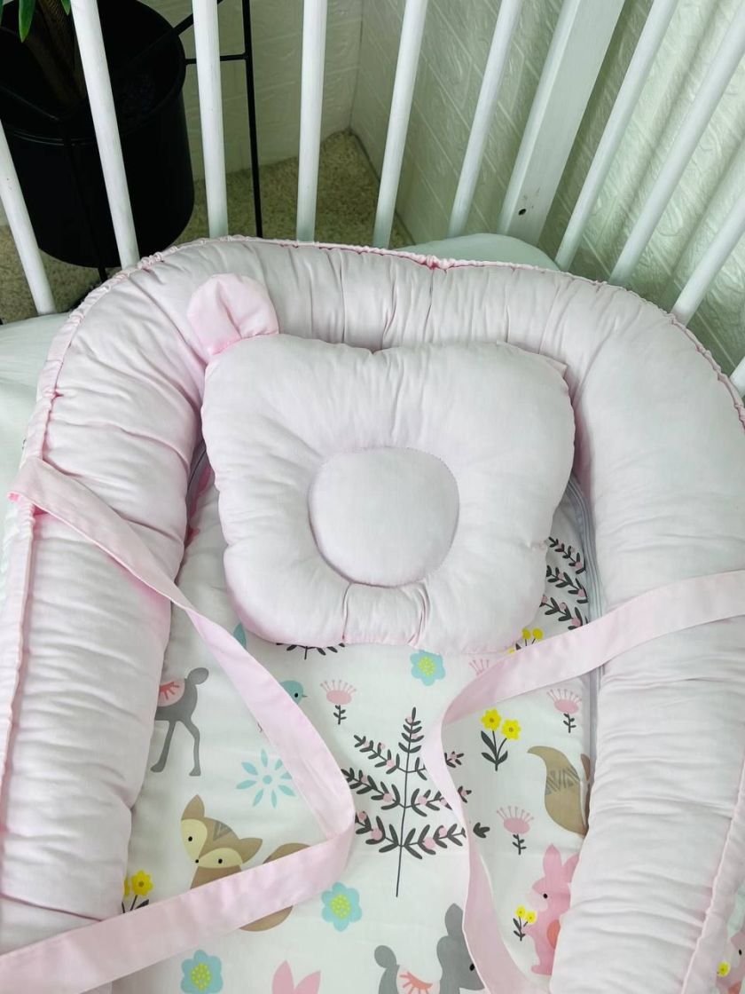 ❤ Кокон-гніздечко з ручками. Принт - Олень бебі, рожевий однотон (#62503886) ✓ Anna Konvert