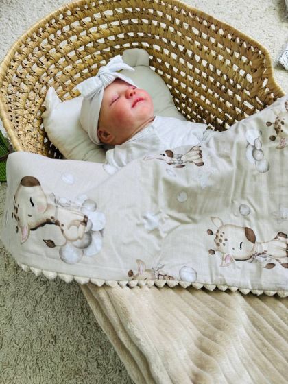 ❤ Плед в пологовий, мінкі плюш, без утеплювача, 100см на 80см. Колір, принт - Плюш смужка бежевий, жирафи беж (#65780707) ✓ Anna 2