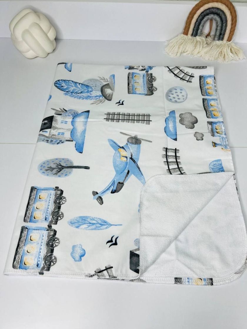 ❤ Пелюшки непромакаючі 100*80см. Принт - Літак великий синій, будинок (#31138017) ✓ Anna Konvert