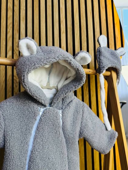 ❤ Зимовий комбінезон з шапочкою барашек, 0-3 міс. Колір - Сірий (#72572003) ✓ Anna Konvert 2