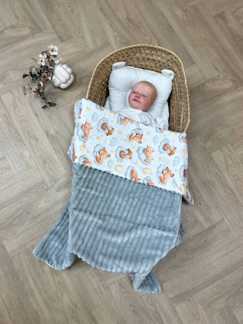 ❤ Плед в пологовий, мінкі плюш, без утеплювача, 100см на 80см. Колір, принт - Плюш смужка сірий, сплячі звірятка (#55406525) ✓ A