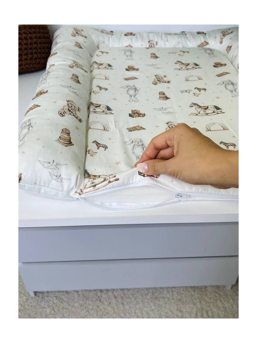 ❤ Матрасик у пеленатор, на блискавці, поролон з'ємний, 55см на 70см. Принт - Іграшки, молочний однотон (#86573120) ✓ Anna Konver