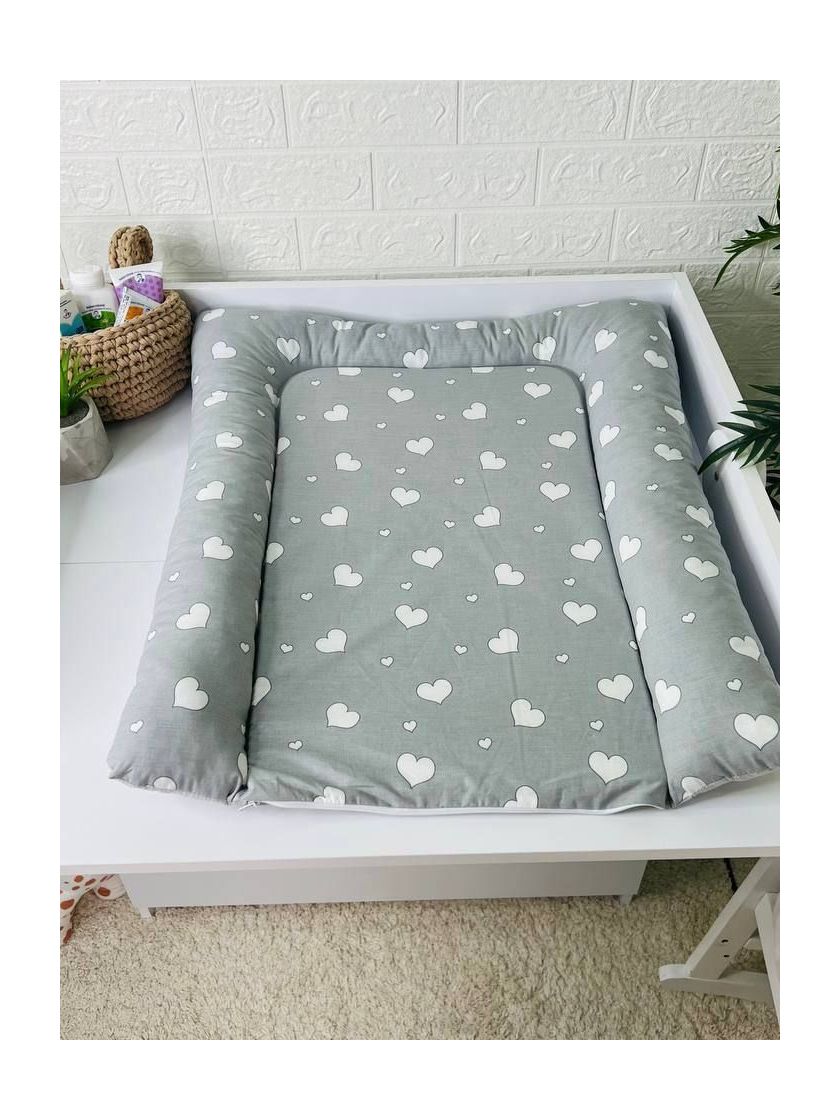 ❤ Матрасик у пеленатор, на блискавці, поролон з'ємний, 55см на 70см. Принт - Серця сірі, сірий однотон (#40667004) ✓ Anna Konver