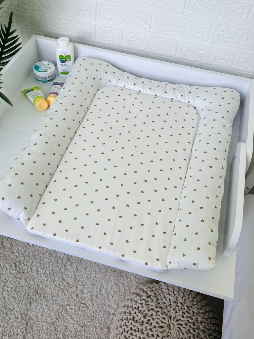 ❤ Матрасик у пеленатор, на блискавці, поролон з'ємний, 55см на 70см. Принт - Ведмідь сидячий, серця дрібні (#88972832) ✓ Anna Ko