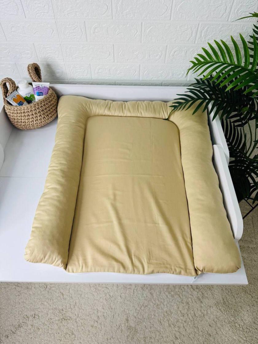 ❤ Матрасик у пеленатор, на блискавці, поролон з'ємний, 55см на 70см. Принт - Серця різні, бежевий однотон (#98854895) ✓ Anna Kon