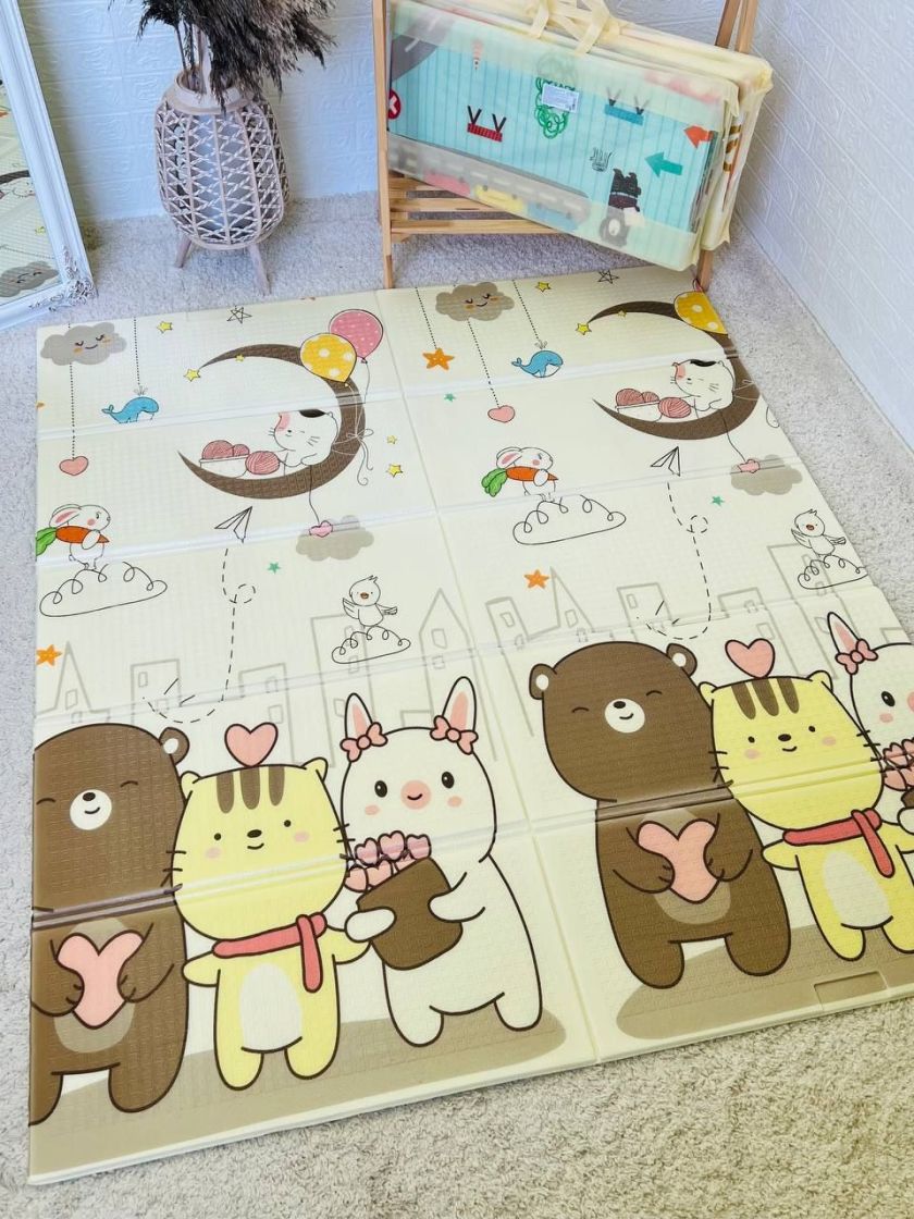 ❤ Килимок ігровий (ТЕРМО) 2-х сторонній EVA 180х150х0.8см, в сумці. Принт - Бежевий звірі/будиночки (#50714104) ✓ Anna Konvert