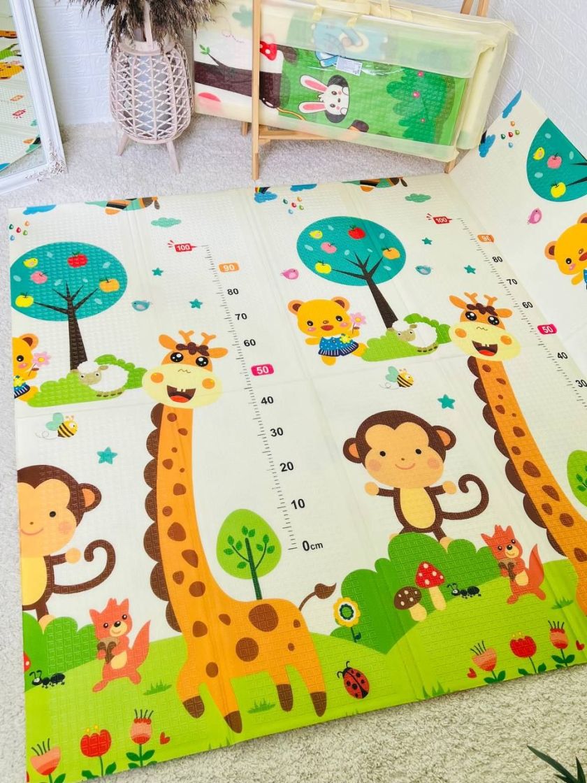 ❤ Килимок ігровий (ТЕРМО) 2-х сторонній EVA 180х150х0.8см, в сумці. Принт - Пінгвін/жираф ростомер (#0153) ✓ Anna Konvert