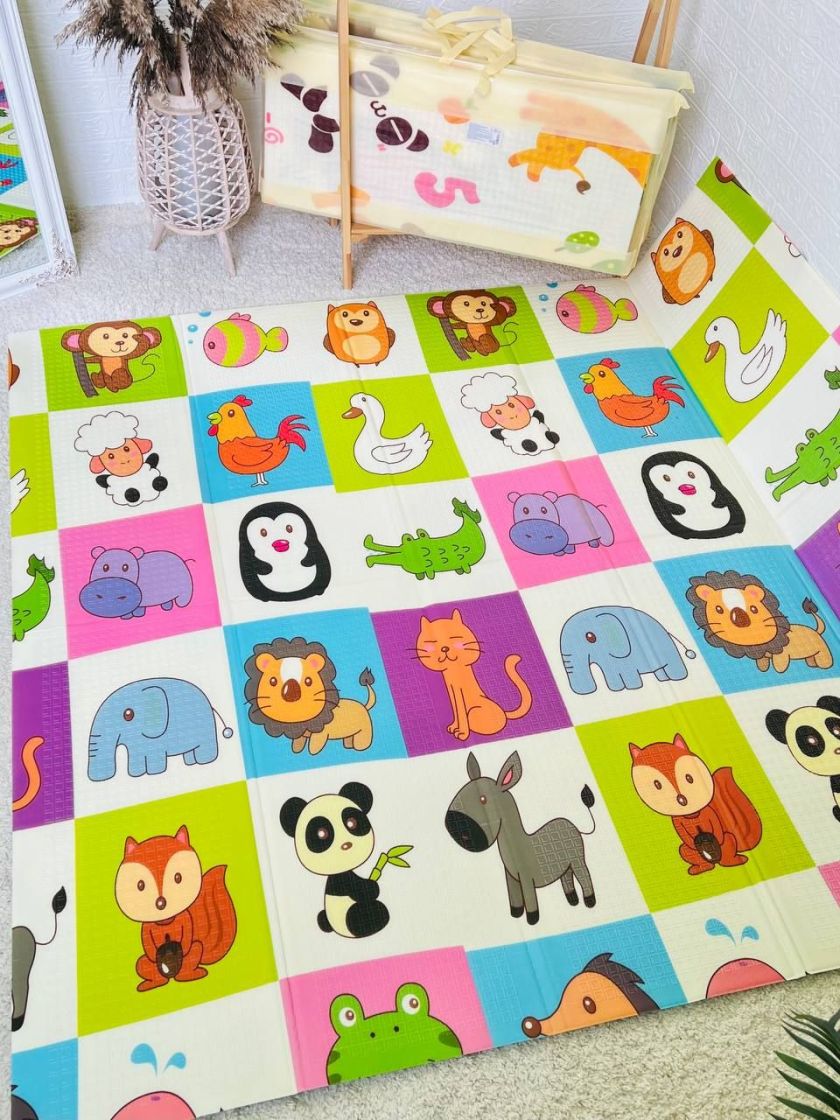 ❤ Килимок ігровий (ТЕРМО) 2-х сторонній EVA в сумці 180х200х0.8см. Принт - Білка/квадрати, звірі (#24575841) ✓ Anna Konvert