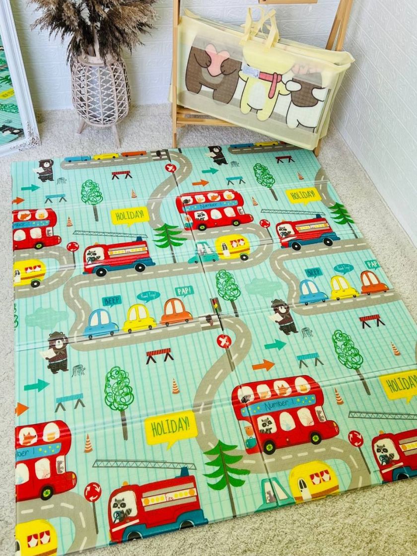 ❤ Килимок ігровий (ТЕРМО) 2-х сторонній EVA в сумці 180х200х0.8см. Принт - Дорога, автобус (#0154) ✓ Anna Konvert