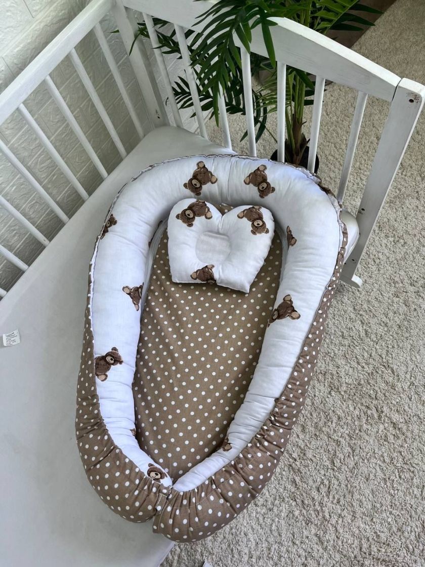 ❤ Кокон-гніздечко з ортопедичною подушкою. Принт - Ведмедик сидячий з горошком (#80680082) ✓ Anna Konvert