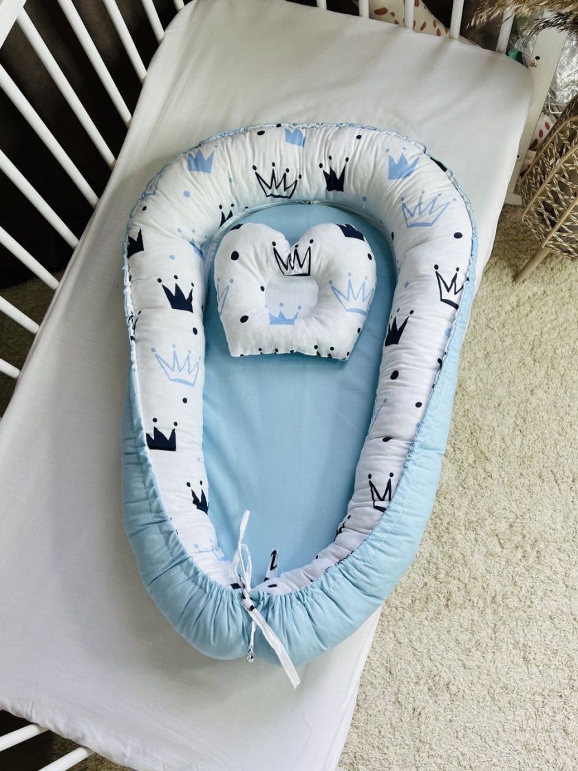 ❤ Кокон-гніздечко з ортопедичною подушкою. Принт - Корони блакитні (#23862553) ✓ Anna Konvert