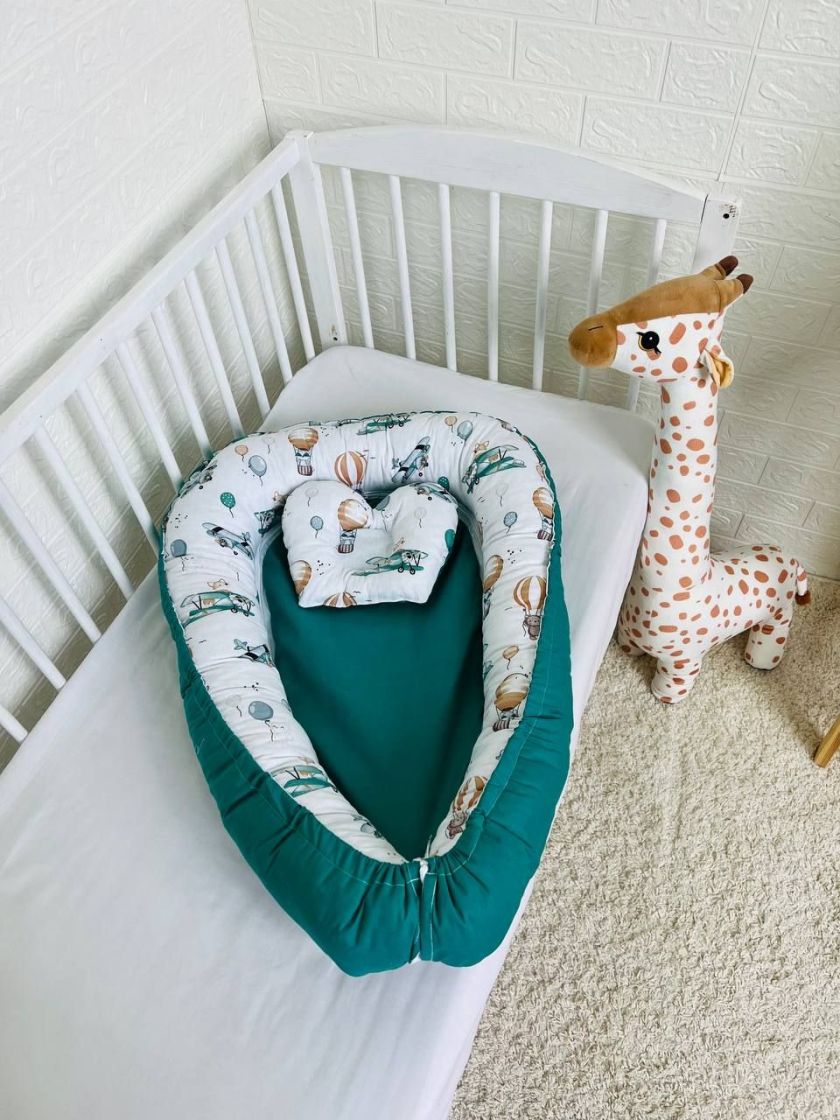 ❤ Кокон-гніздечко з ортопедичною подушкою. Принт - Літак зелений, повітряна куля (#82587499) ✓ Anna Konvert