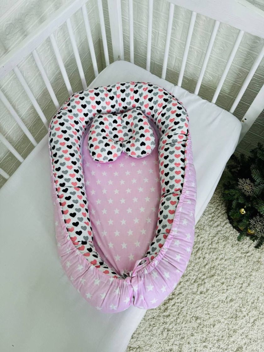 ❤ Кокон-гніздечко з ортопедичною подушкою. Принт - Сердечка різні з зірками (#33164720) ✓ Anna Konvert
