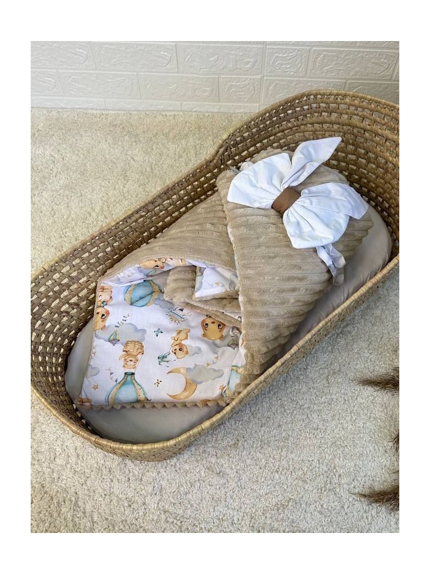 ❤ Конверт-плед на виписку 80 см на 100 см, на блискавці з наповнювачем у чохлі. Принт - Ведмідь на повітряній кулі,плюш шарп беж