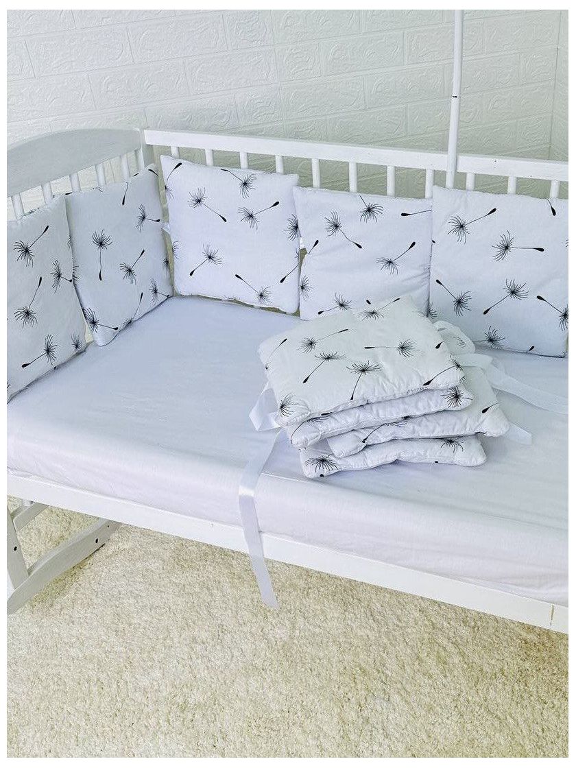 ❤ Бортики-подушки на 4 боки ліжечка, 12 подушок. Принт - Кульбаби (#88121250) ✓ Anna Konvert