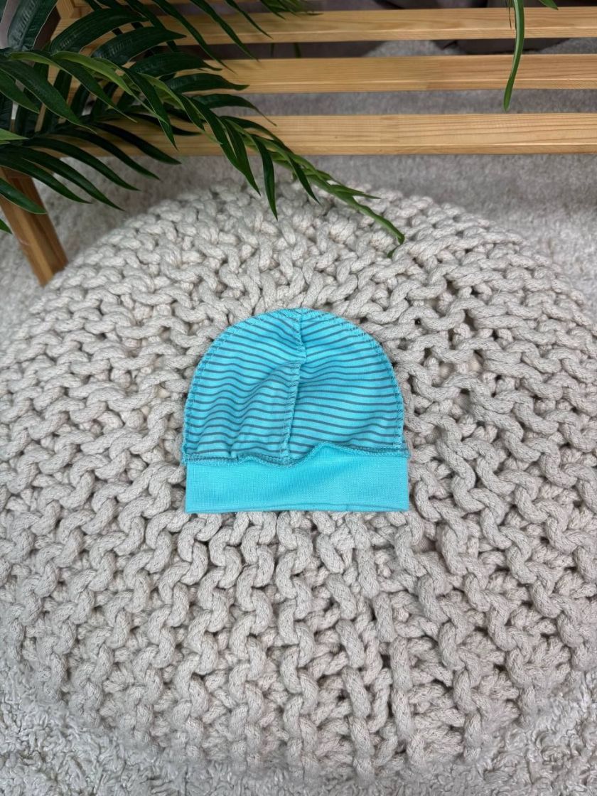 ❤ Шапочка зовнішні шви, 0-1 міс. Колір - Ментолова в смужку (#45518875) ✓ Anna Konvert