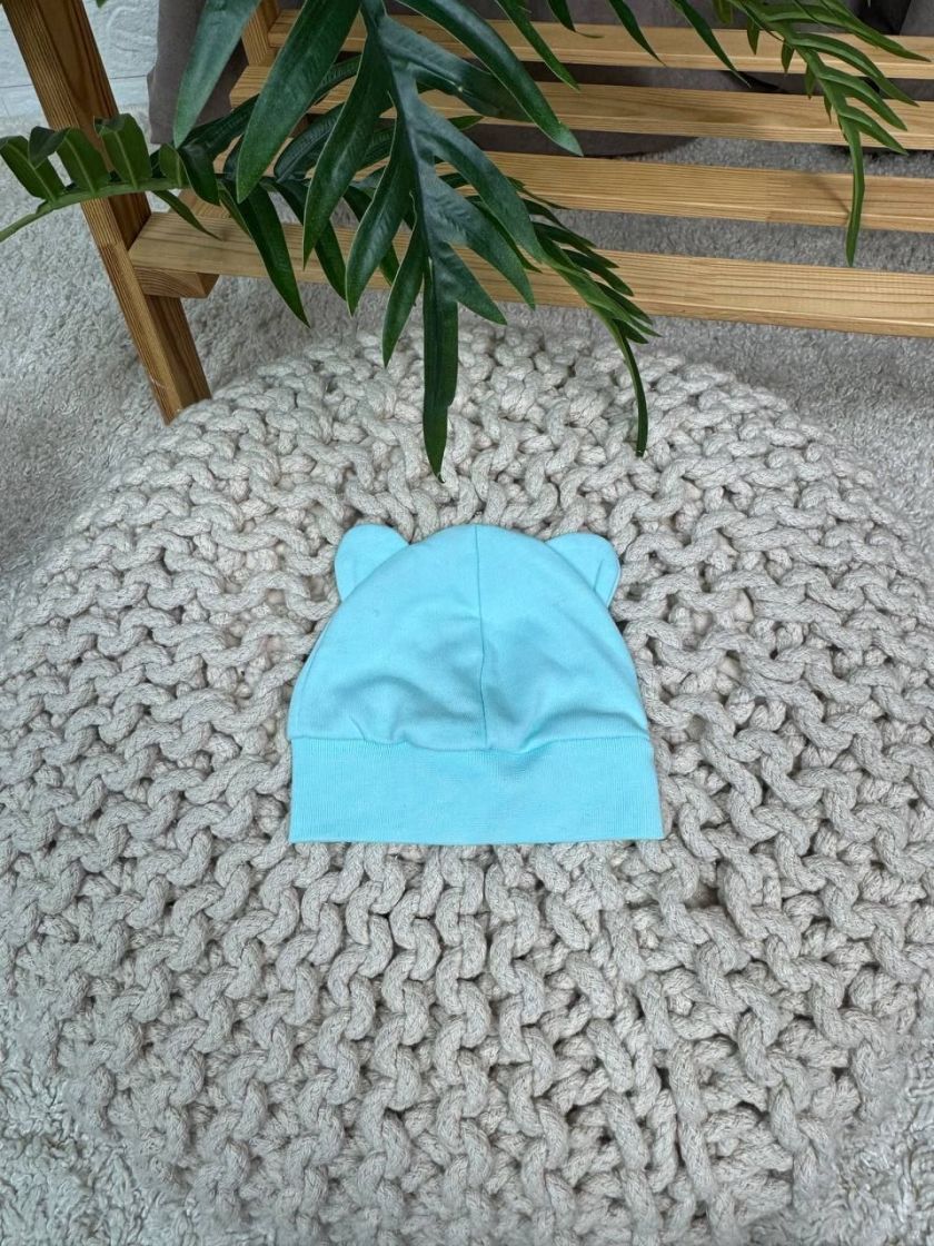 ❤ Шапочка вушка, 0-3міс. Колір - Блакитна. Матеріал - Інтерлок (#0516) ✓ Anna Konvert