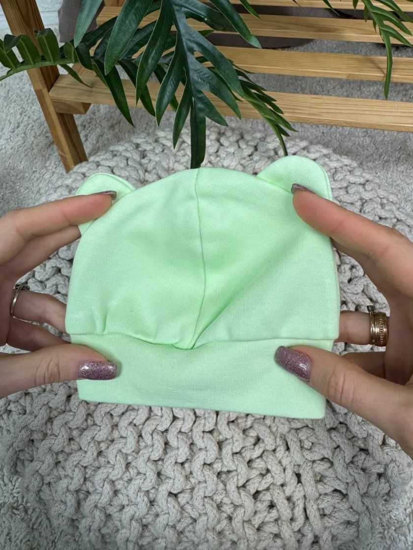 ❤ Шапочка вушка, 0-3міс. Колір - Салатовий. Матеріал - Інтерлок (#70087375) ✓ Anna Konvert