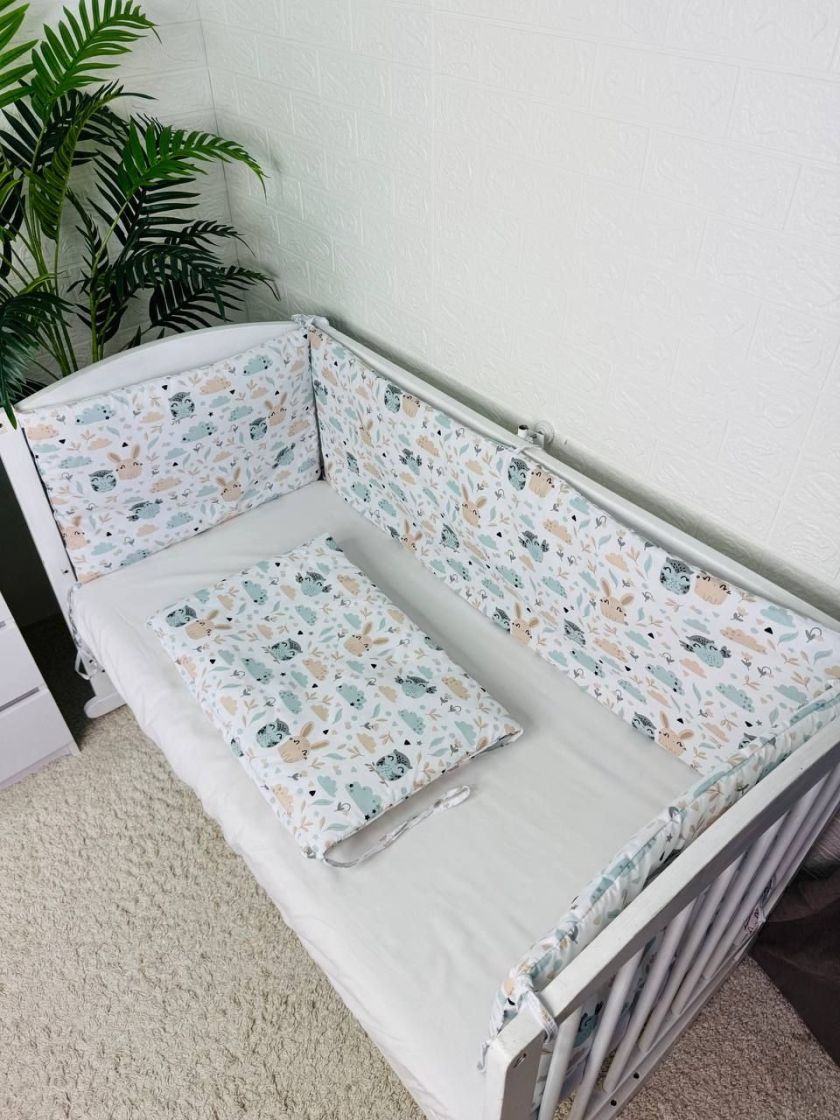 ❤ Бортики-суцільні на 4 боки ліжка, на завʼязках. Принт - Совенята, зайці бежеві (#57831744) ✓ Anna Konvert