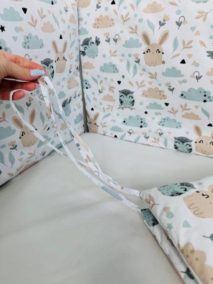 ❤ Бортики-суцільні на 4 боки ліжка, на завʼязках. Принт - Совенята, зайці бежеві (#57831744) ✓ Anna Konvert 2