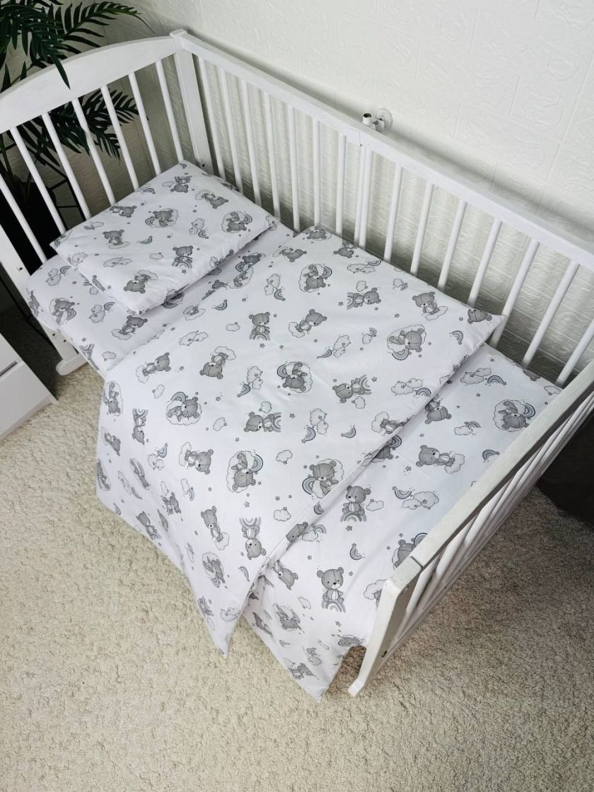 ❤ Змінна дитяча постіль, розмір підковдри 140 см на 110 см. Принт - Ведмедикі сплячі, невзрачні сірі (#72093548) ✓ Anna Konvert