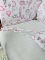 ❤ Бортики-суцільні на 4 боки ліжка, на завʼязках. Принт - Зайка, кулька сердечко рожеве (#96026961) ✓ Anna Konvert