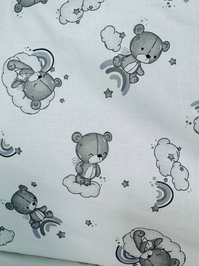❤ Бортики-суцільні на 4 боки ліжка, на завʼязках. Принт - Ведмедикі сплячі, невзрачні сірі (#17401360) ✓ Anna Konvert