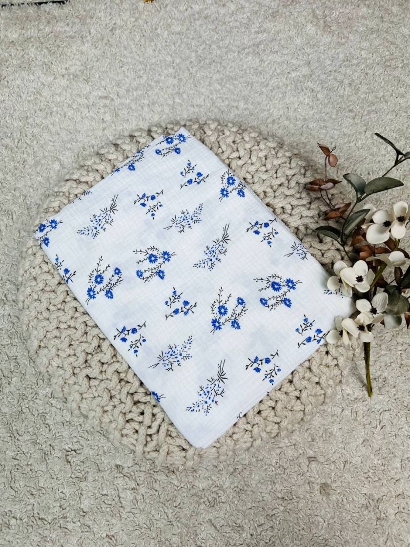 ❤ Пелюшки муслінові чотирьохшарові, жатка. Принт - Квіти васильки, блакитні. Розмір - 90*135см (#19744705) ✓ Anna Konvert